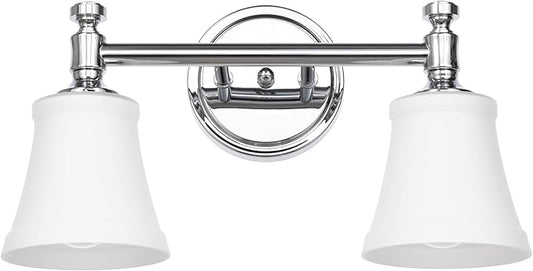Bathroom Vanity Light Fixtures, Traditional Chrome 2 Lights Wall Sconce Lighting with Opal Glass Shade, Porch Wall Mount Light Fixture for Bathroom, Mirror Cabinets Hallway Stairs