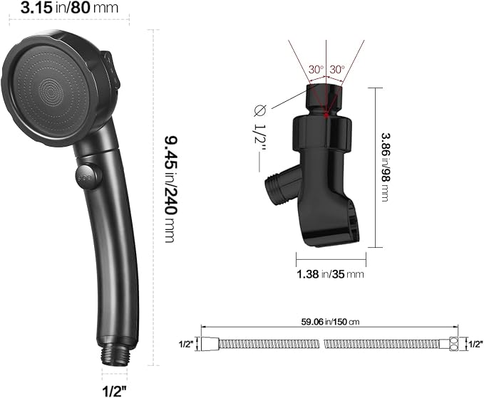 High Pressure Handheld Shower Head with ON/OFF Pause Switch, 3 Spray Modes Shower Wand with Shut Off Button, Removable Camper Shower Head with Hose and Adjustable Angle Bracket (Black) | 3 Spray Modes Shower Wand with Shut Off Button, Camper & RV Showe...