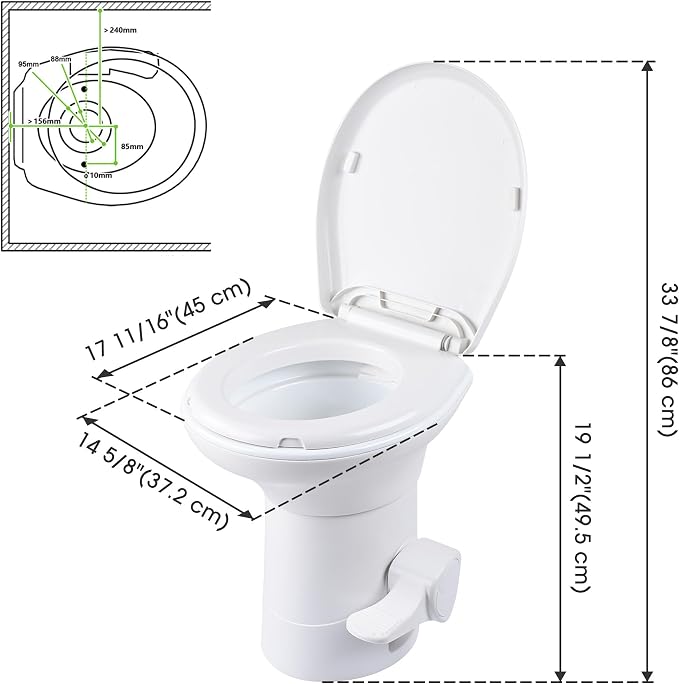 Yescom RV Toilet with Bidet Spray Porcelain Enamel Elongated Gravity Flush | Foot Pedal Toilet for Motorhome Caravan Travel Tailer 20" Seating Height Portable Restroom Toilet Fits for Marine