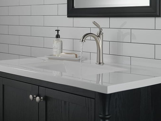 Delta Woodhurst Brushed Nickel Bathroom Faucet 1 Hole, Single Hole Bathroom Sink Faucet for Vanity, Metal Push-Pop Drain Assembly, Stainless 532-SSMPU-DST