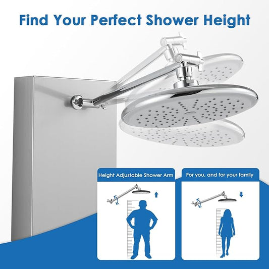 ROVOGO Shower Panel Tower System With Adjustable Shower Head, Brushed | 6 Body Jets, Self-Cleaning Rain Shower and Handheld, Brass Shower Arm and Valves, Stainless Steel Shower Column, 47-1/4 Inch