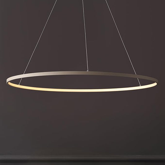 JONATHAN Y 35" Beige Modern Integrated LED Pendant Light, Dimmable Round Hoop Chandelier for Kitchen Island, Dining Room, Adjustable Height Metal Hanging Light (JYL7220H)