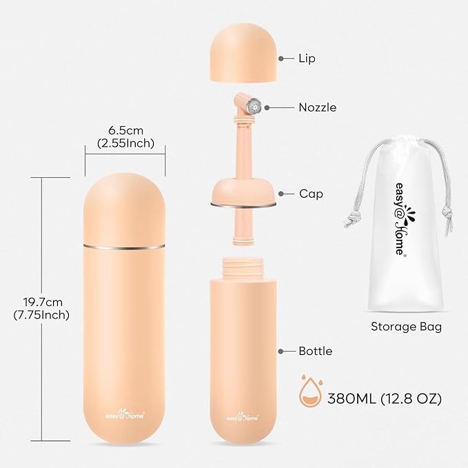 easy@Home Portable Travel Bidet - Peri Bottle for Postpartum Care Brown | Handheld Sprayer Kit, 380mL (12.8oz), BPA-Free Personal Hygiene for Women & Men | EPB-01 Brown