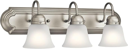 Kichler 3-Light Bathroom Vanity Light, Brushed Nickel | Clear satin etched glass vanity light for bathroom mirrors (24" x 8"), 5337NIS