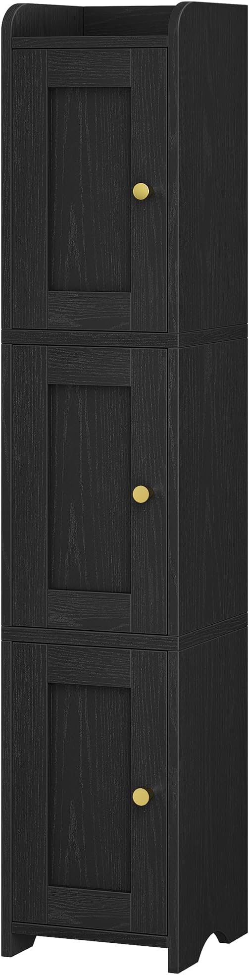 Slim Bathroom Storage Cabinet, Narrow Cabinet with 3 Doors, Small Bathroom Organizers and Storage, Laundry Room Organization for Small Space, Kitchen, Living Room, Black 022304X