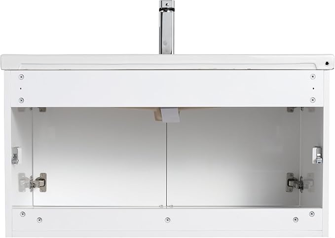 Blossom 36 Inch Wall Mounted Bathroom Vanity with Sink | Floating Wood Vanity Cabinet | Modern Soft-Close Doors & Storage | Ceramic Basin | Space-Saving Design (Glossy White, 36'' Ceramic Sink)