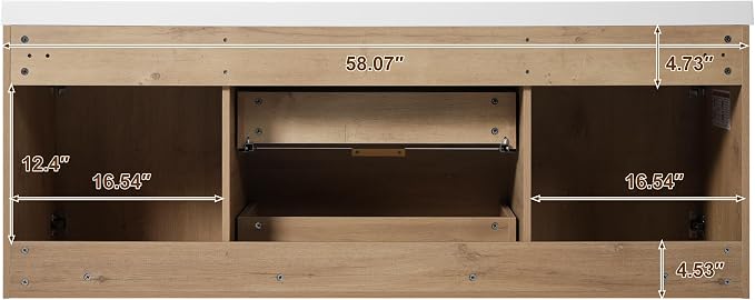 60'' Floating Bathroom Vanity with Sink, Wall-Mounted Cabinet with Handle | 2 Drawer & 2Doors, SMC Resin Top Undermount Basin, Soft-Close, MDF Cabinet for Large Bathrooms, Hotels, Office Buildings