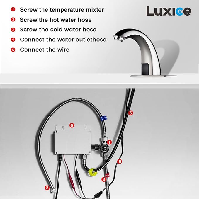 Luxice Touchless Bathroom Sink Faucet - Automatic Motion Sensor Faucet - Battery Opertated for Commercial,Brushed Nickel