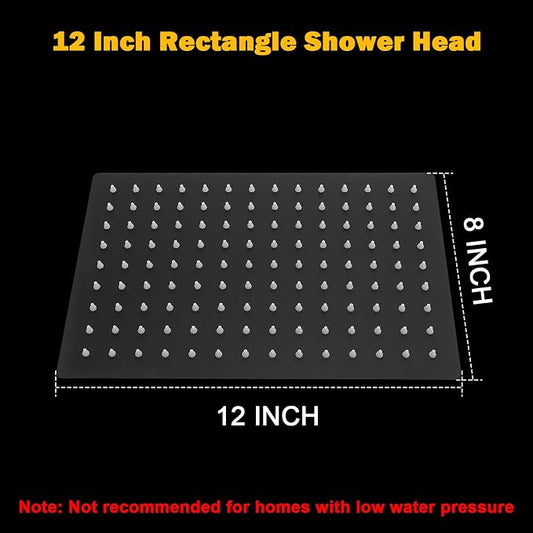 NearMoon Rain Shower Head, High Flow Stainless Steel Rainfall Shower, High Pressure Design, Awesome Shower Experience Even At Low Water Flow (12 Inch Rectangle, Matte Black)