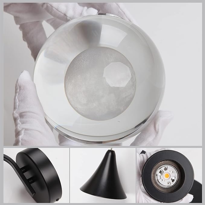 Crystal Moon Globe Wall Sconce Light, 5W Led Wall Lamp for Bedroom Living Room Hallway, 3300k Warm White | Dimmable | Matte Black