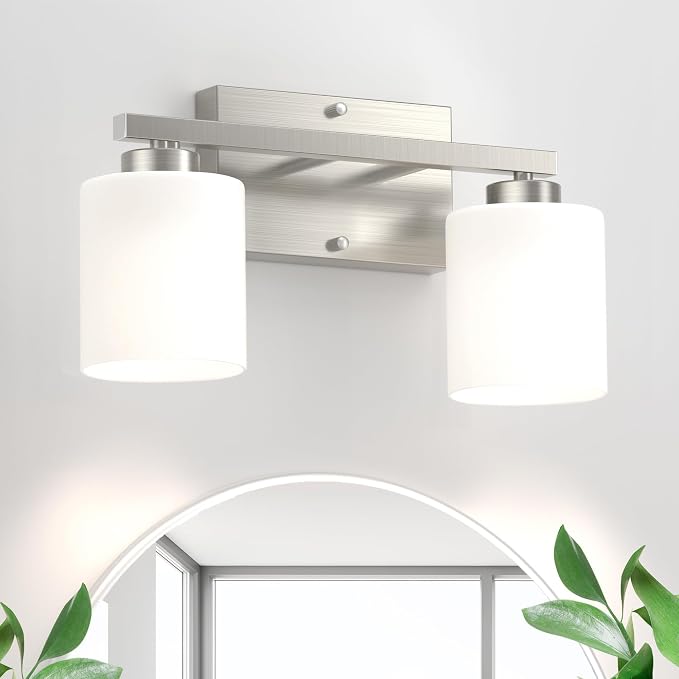 Honesorn Bathroom Vanity Light, 2 Light, Brushed Nickel, Frosted Shades | Bathroom Light Fixtures Over Mirror, Modern Bathroom Lights ,Wall Sconces, Anti-Rust, E26 Socket (Bulbs Not Included)