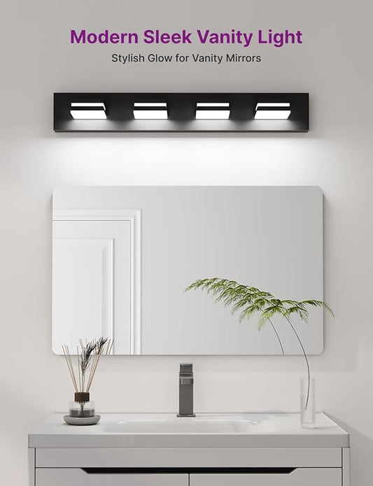 Modern Bathroom Vanity Light, 29" 4-Light Bathroom Light Fixtures Over Mirror, LED Vanity Light 3000K 4000K 5000K CCT Adjustable, Matte Black