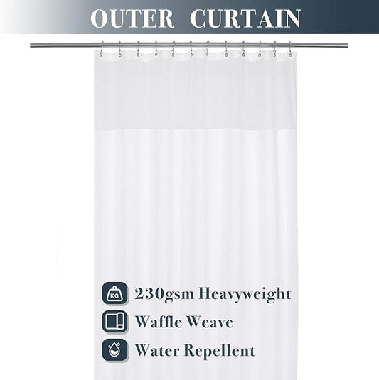 N&Y HOME Extra Long Waffle Shower Curtain with Snap-in Liner White, 71x96 | 12 Hooks & Snap on Fabric Liner, Washable, Mesh Window, Hotel Style, 96 inches Length Shower Curtain Set for Bathroom