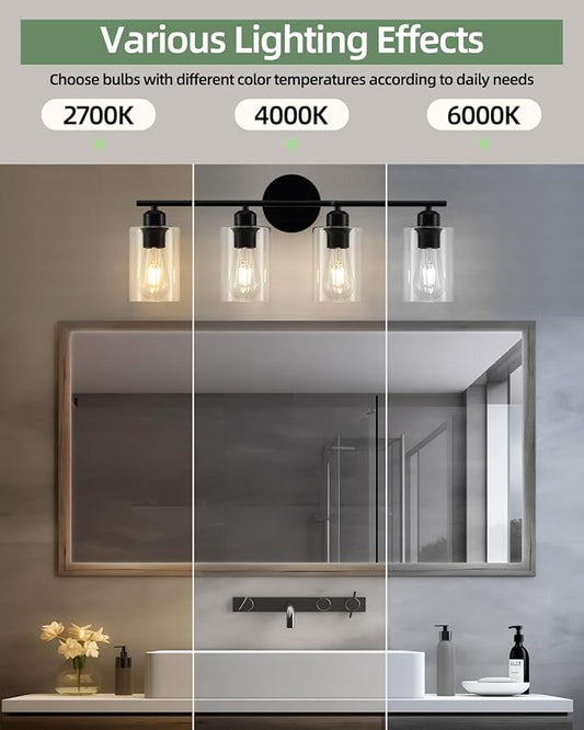 4-Light Bathroom Light Fixtures, Matte Black Vanity Lights for Bathroom