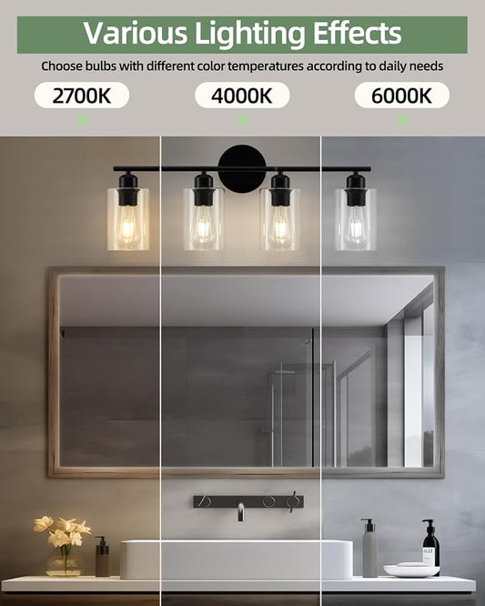 4-Light Bathroom Light Fixtures, Matte Black Vanity Lights for Bathroom