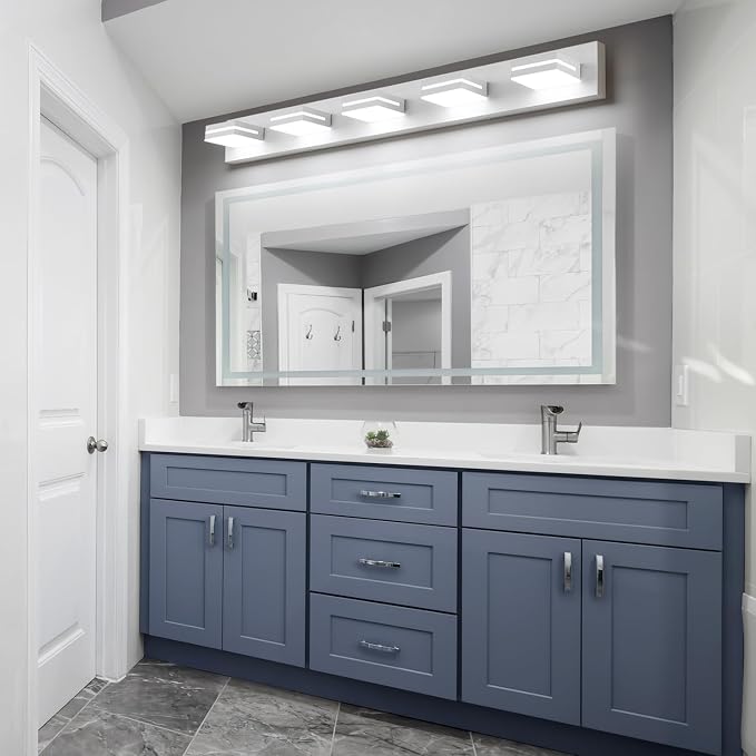 SineRise LED Modern Bathroom Vanity Light Fixtures, Modern Acrylic Bathroom Wall Lighting Fixtures Over Mirror, 5-Light, 40-Inch, White, White