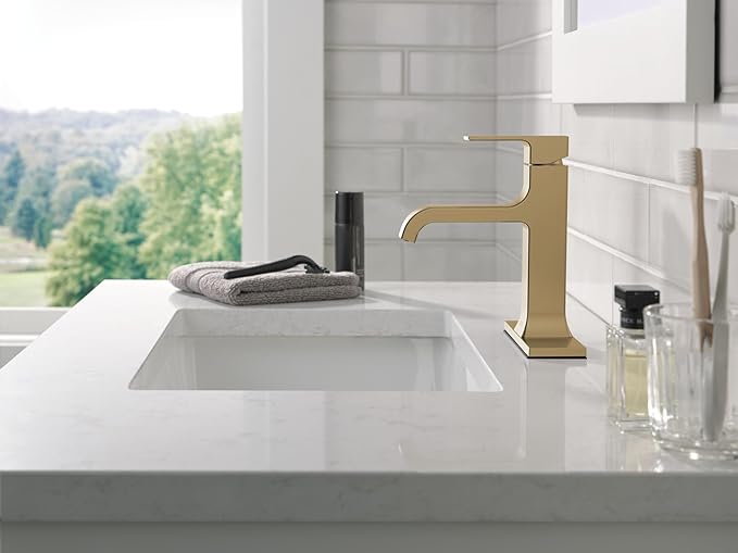 Delta Velum Brushed Gold Bathroom Faucet 1 Hole, Single Hole Bathroom Sink Faucet for Vanity, Metal Push-Pop Drain Assembly, Champagne Bronze 539-CZMPU-DST
