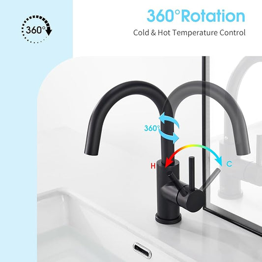 CREA Black Bathroom Faucet Brushed Nickel, Prep Wet Bar Sink Faucet Stainless Steel Single Hole Small Kitchen Faucet with 4 Inch Deck Plate, Mini Faucet Outdoor Tap for Farmhouse Vanity Sink Lavatory