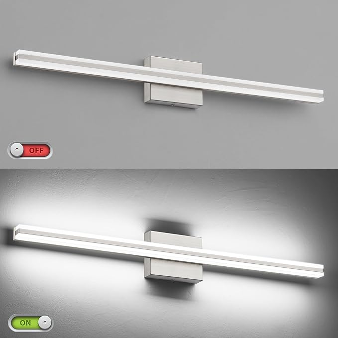 SOLFART Bathroom Lighting Fixtures Over Mirror Dimmable 32 Inch LED Vanity Lights Brush Nickel Bathroom Light S8200-810mm-NK-D