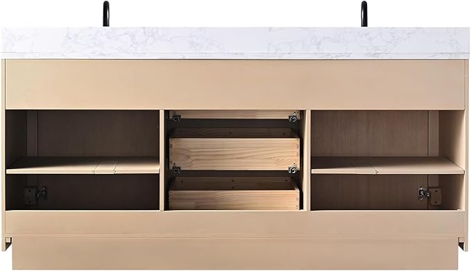 Vanity Art 72 inch Double Sink Bathroom Vanity, Vanity Cabinet with Doors and Shelf, Modern Wood Bathroom Vanity with White Marble Top, Solid Wood Frame, 3 Functioning Drawers,VA70-72-DLW-E