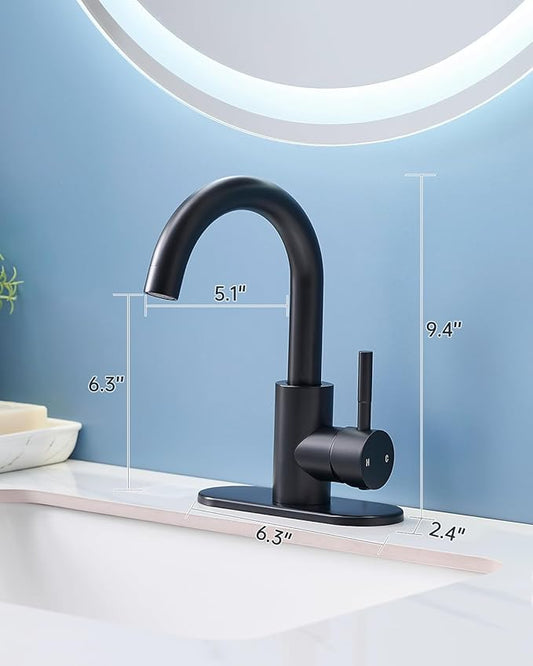 Fransiton Bathroom Faucets, Bar Sink Faucet Single Hole for Bathroom Kitchen Campers with Deck Plate Outdoor Faucet Vessel Farmhouse Vanity Lavatory (Matte Black - C)