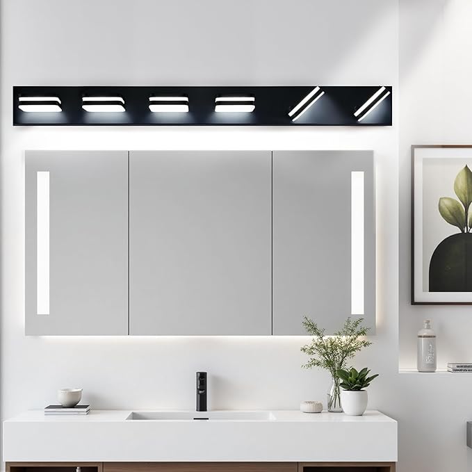 Torondo 360° Rotate LED Bathroom Vanity Light Fixtures, Acrylic Vanity Lights for Bathroom, Modern Wall Lighting Fixtures Over Mirror Living, Matte Black, Natural White, 6-Light, 39-Inch