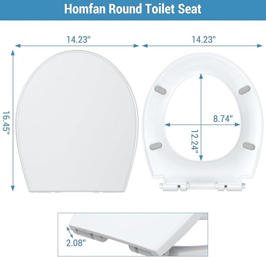 Garvee Toilet Seat Cover Round – PP Material, Secure Locking Design, Full Flat Lid for Standard Round Toilets, Sturdy & Comfortable Fit, White