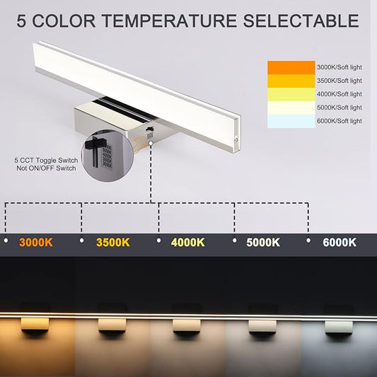 Modern Bathroom Vanity Light 15.7 inch 12W Dimmable 5CCT Led Bath Lights Fixture Over Mirror, Chrome Vanity Light for Bathroom Mirror Cabinets