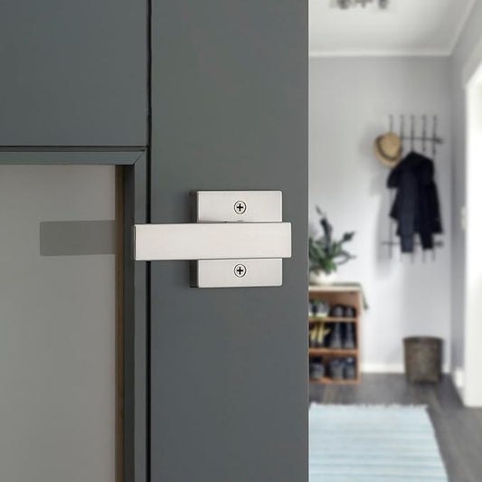 Kwikset Singapore Dummy Door Handle, Single Sided Lever for Closets, French Double Doors, and Pantry, Satin Nickel Non-Turning Reversible Interior Push/Pull Lever, with Microban Protection