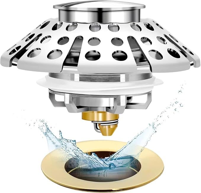 Anlige Bathtub Drain Stopper, Pop Up Tub Stopper with Hair Catcher, Bathtub Plug and Cover with Strainer, Universal for 1.5 to 1.8in Tub Drain