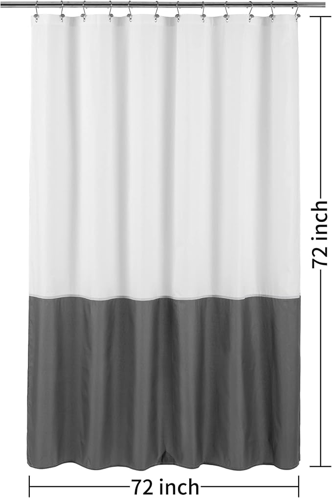 ALYVIA SPRING Waterproof Fabric Shower Curtain Liner White/Dark Gray, 72x72 | 3 Magnets, Soft Cloth & Hotel Quality, Machine Washable, Light-Weight, Standard Size