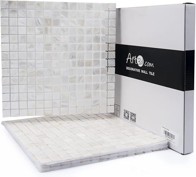 Art3d Mother of Pearl Square Shell Mosaic Tile for Kitchen Backsplashes, Bathroom Walls, Spas, Pools 12" X 12" Pack of 6(Shimmer Gray)