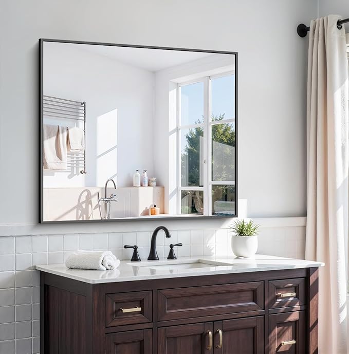KOCUUY Bathroom Mirror 36"x40", Black Bathroom Mirrors for Over Sink, Shatterpoof Large Vanity Mirror, Metal Framed Black Wall Mirror for Bedroom Living Room and Entryway (Horizontal/Vertical)