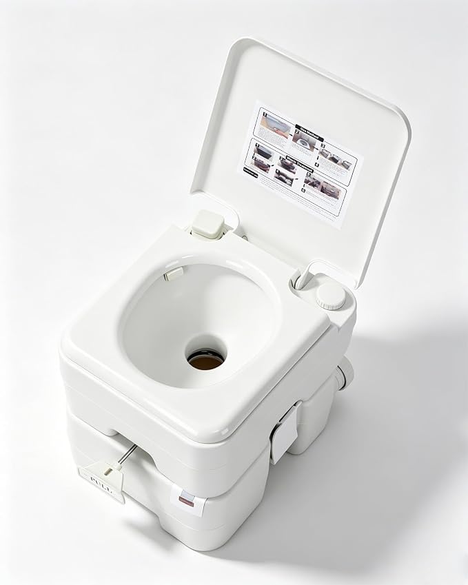 Pressurized 3-Outlet Flush Portable Toilet, 20L Capacity with Level Gauge, Detachable Waste Tank, for Camping, RV, Home, White