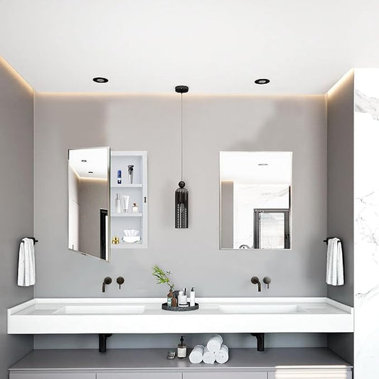 Bathroom Medicine Cabinet with Beveled Mirror, Medicine Cabinet with Storage Function, Hanging Storage Cabinet, Adjustable Shelves, White (16 x 22 inch)