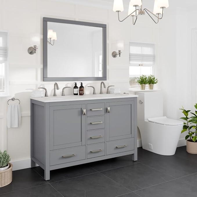 Eviva Aberdeen 48 Inch Bath Vanity with Sink- Gray Bathroom Vanity with Carrara Quartz Top