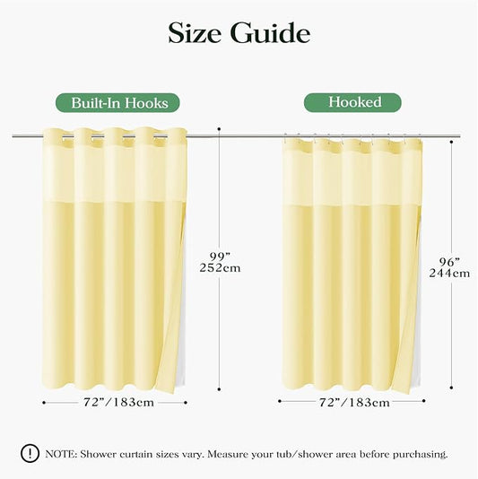 Yellow Hook Free Waffle Shower Curtain & Snap Fabric Liner,72x99 | Less Time to install, 3 in 1 Fabric Shower Curtain and Liner Set with Magnets, Extra Long, Shower Curtains for Bathroom
