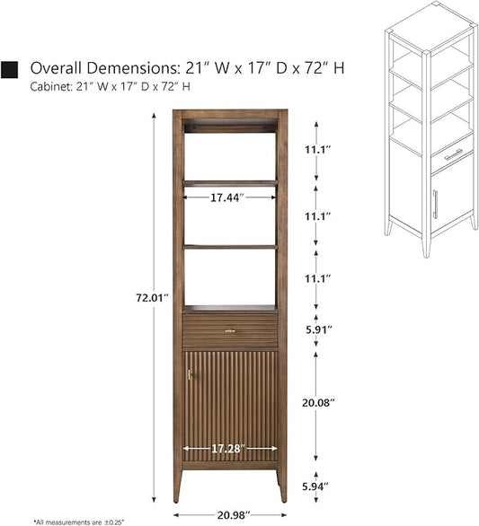 HOMEBEYOND Bathroom Vanity with Storage Cabinet & Shelves, Free-Standing Vanity with Soft-Closing Doors, Golden Brushed Handware, Walnut