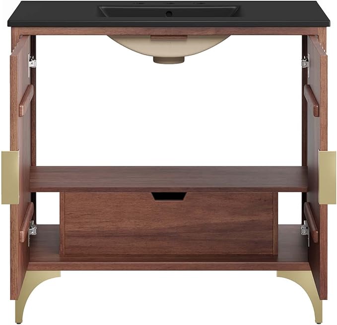 Modway Daylight Bathroom Vanity Cabinet with Ceramic Sink Basin, 36 Inch, Black Walnut