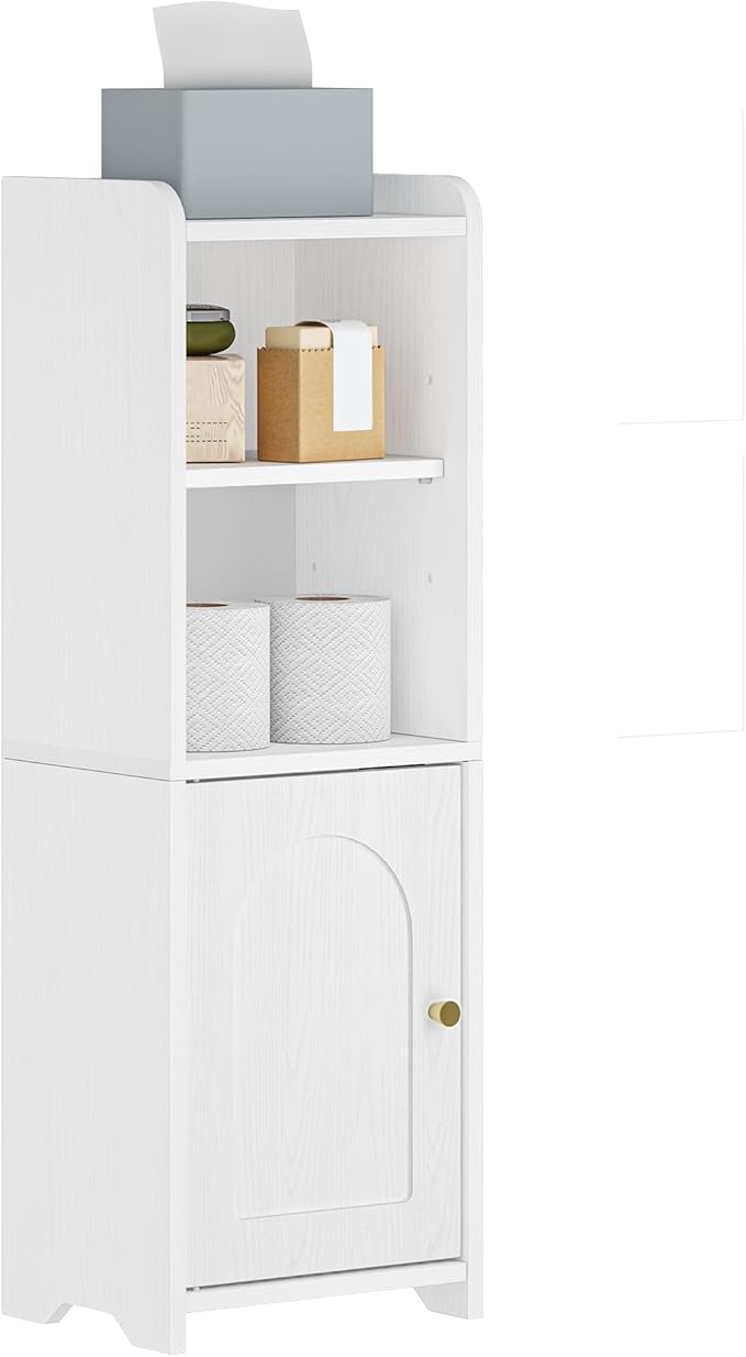 Hzuaneri Bathroom Storage Cabinet, Narrow Toilet Paper Cabinets with Doors | Small Corner Floor Cabinet with Doors and Adjustable Shelf, Bathroom Organizer for Small Spaces, White BC29713X