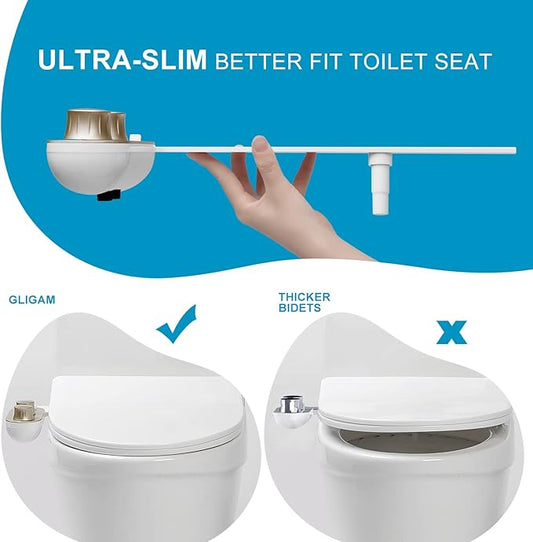Bidet Attachment for Toilet Warm Water, Ultra-Slim Bidet Hot and Cold,Non-Electric Bidet Attachment for Frontal/Rear Wash, with Retractable Nozzle, Pressure & Angle Controls,Easy to install