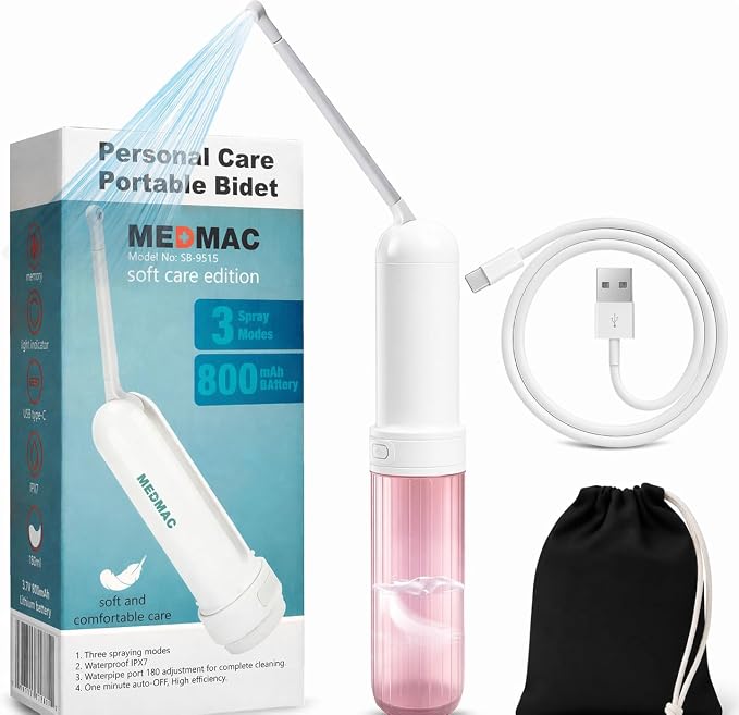 Portable Bidet for Travel, Rechargable USB-C 3 High Pressure Modes Travel Bidet Compact Waterproof Handheld Sprayer Device for Women, Men, Babies - Ideal for Personal Hygiene (Pink)