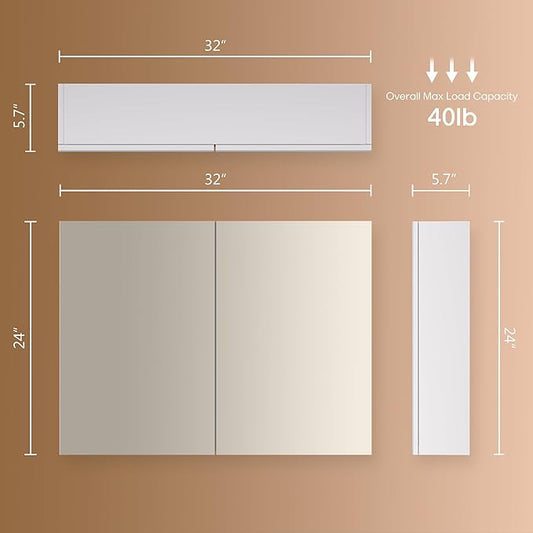 24x32 inch Bathroom Wall Cabinet, Saver Storage Cabinet, Medicine Cabinet with 2 Door and Adjustable Shelves, White(Assembly Required)