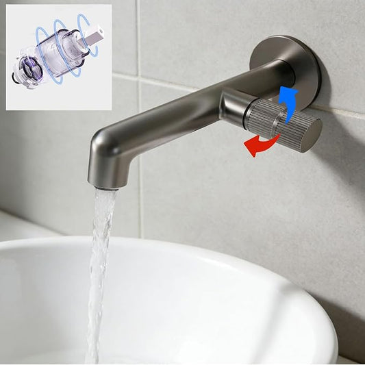 BiaoTeng Concealed Faucet for Bathroom Sink Wall Mount Hot and Cold Brass Faucets for Bathroom Sinks Single Hole Grey