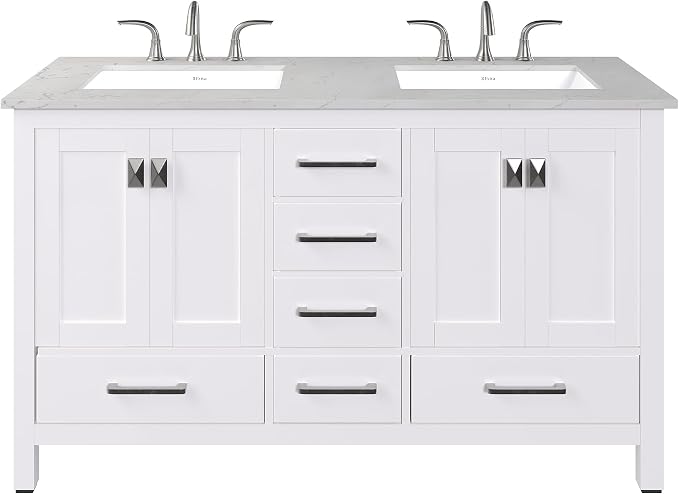 Aberdeen 60 in. White Double Sink Bath Vanity with Carrara Quartz Top and Undermount Porcelain Sinks