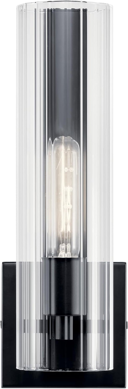 Kichler Jemsa 1 Light Wall Sconce, Modern Light with Clear Fluted Glass in Black for Bathroom, Powder Room, Sides of Fireplace, Down a Hallway, Kitchen, or Bedroom (14" x 4.75"), 55165BK