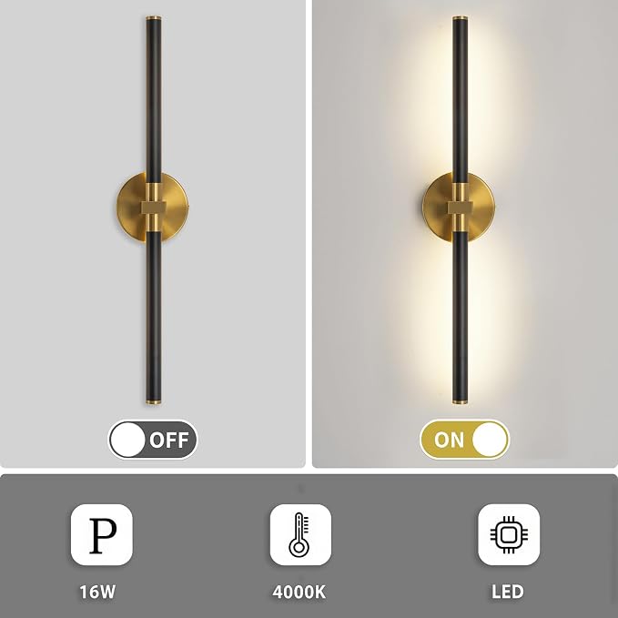 2026 Upgrade Vanity Lights, 24", Black and Gold Bathroom Light Fixture | 18W Brighter, 4000K, 360° Rotatable, CRI 90+, Brushed Gold Bathroom Vanity Light, LED Bathroom Lighting Fixtures over Mirror