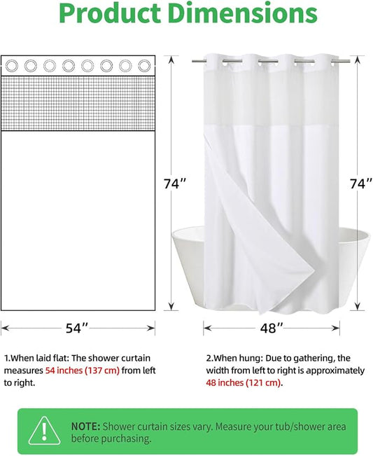eachope No Hook Linen Texture Shower Curtain with Snap-in Liner,54x74 White | 230GSM Thick Fabric,Hotel Luxury Decor,Mesh Top Window,Waterproof & Machine Washable,for Shower Stall or Bathroom