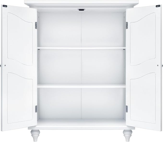 Teamson Home Versailles Wooden Freestanding Floor Storage Cabinet with 2 Adjustable Interior Shelves 3 Storage Spaces and 2 Floral Scroll Doors, White