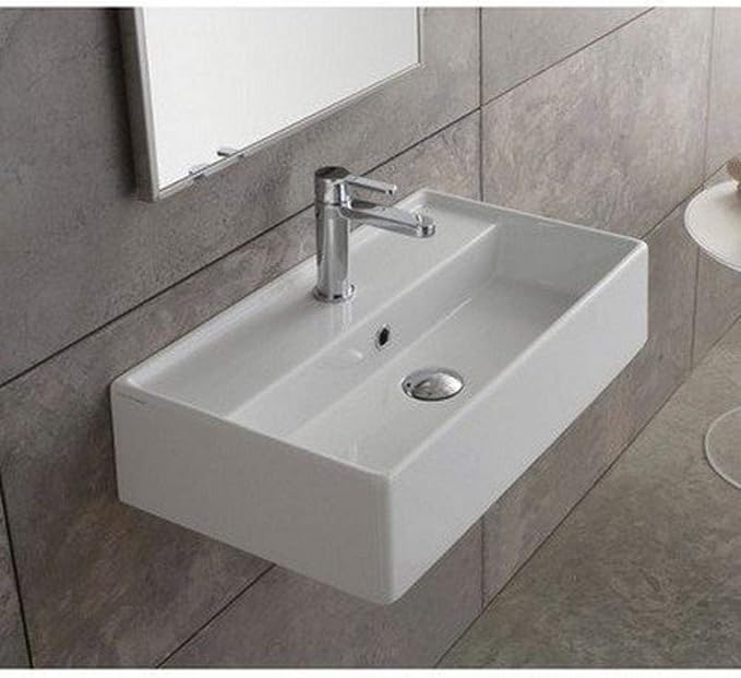 Scarabeo 5003-One Hole Teorema Rectangular Ceramic Wall Mounted/Vessel Sink, White